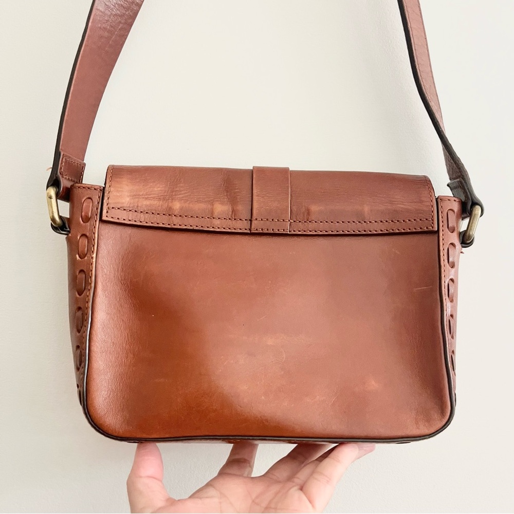 Massimo Dutti Chic Brown Leather Crossbody Bag w Woven Details Square Purse - Picture 7 of 9